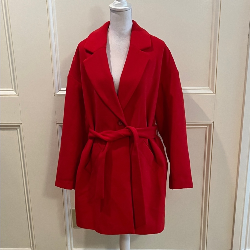 Elizabeth and James Vibrant Red Pea Coat